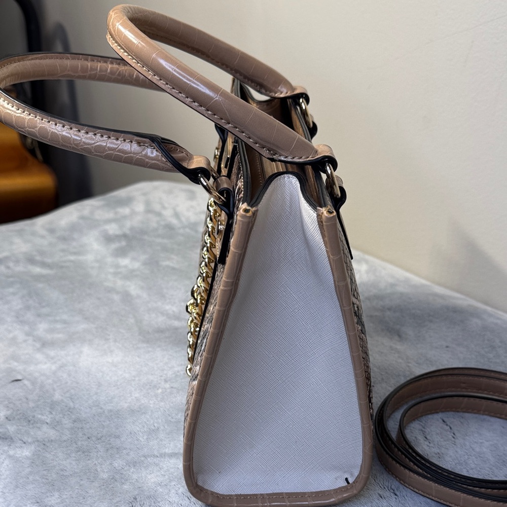 ALDO Snake Print Small Tote - Tan Brown White - Gold Hardware - Like New - Picture 6 of 12